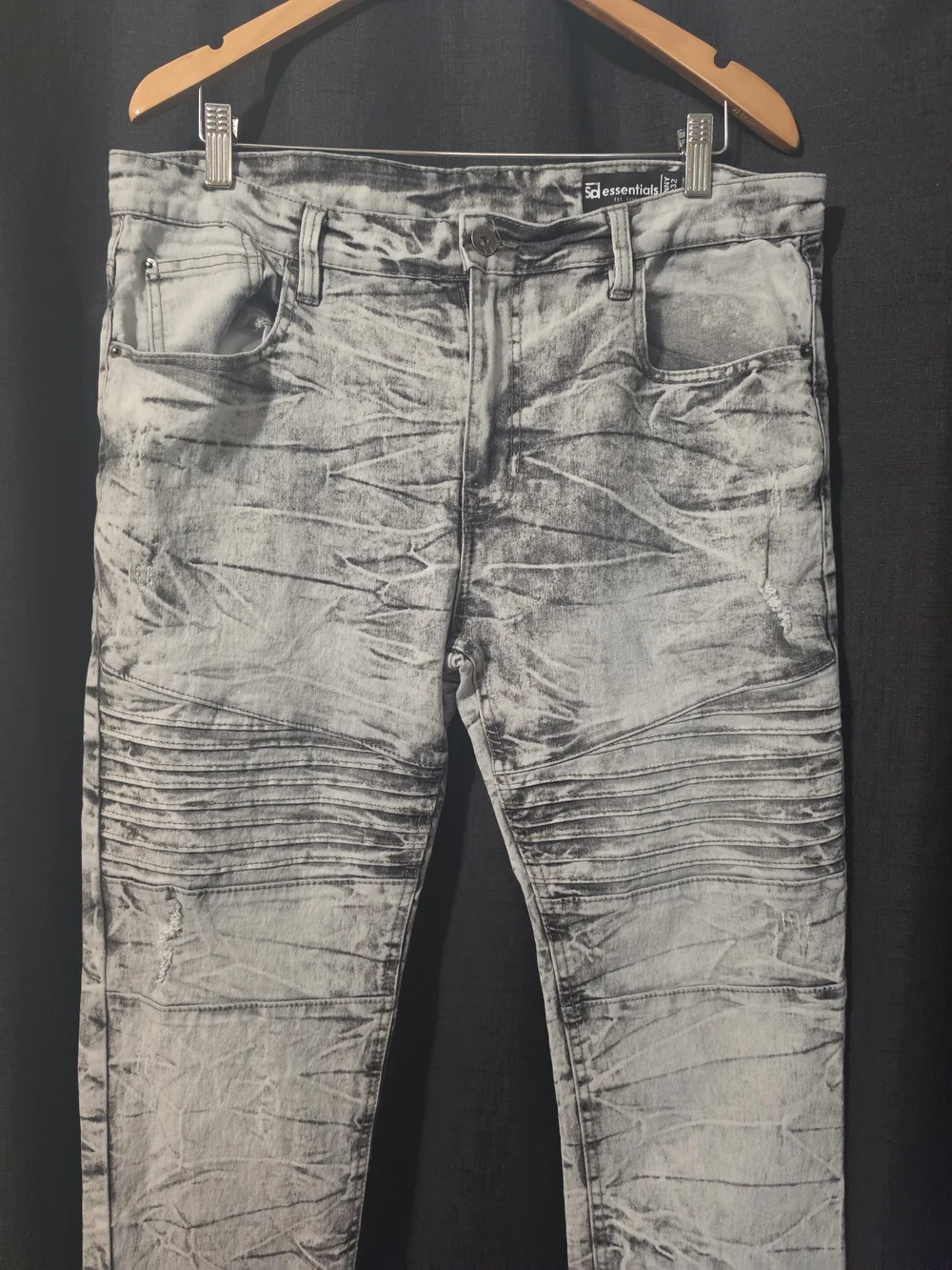 Essentials Men’s Washed Gray Moto Jeans